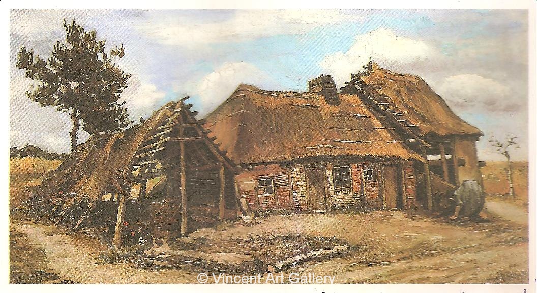 JH825, Cottage with Decrepit Barn and Stooping Woman